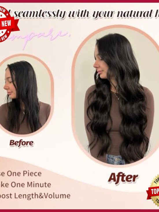 18in Real Human Hair Halo Extensions, Invisible Wire, 4 Clips, Adjustable
